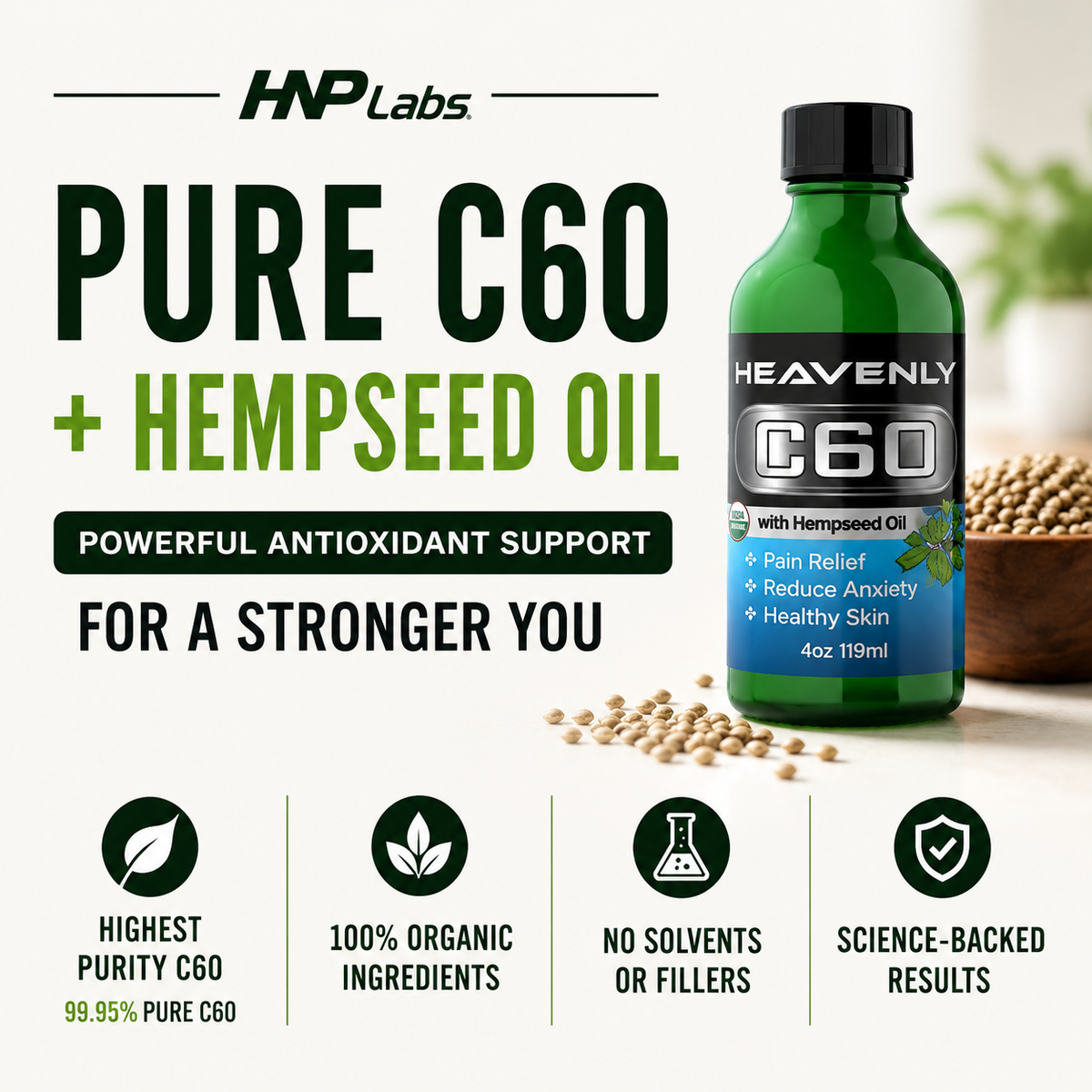 Heavenly C60 Hempseed Oil Drops – Organic Antioxidant Wellness Formula for Joint Support, Calm & Glowing Skin