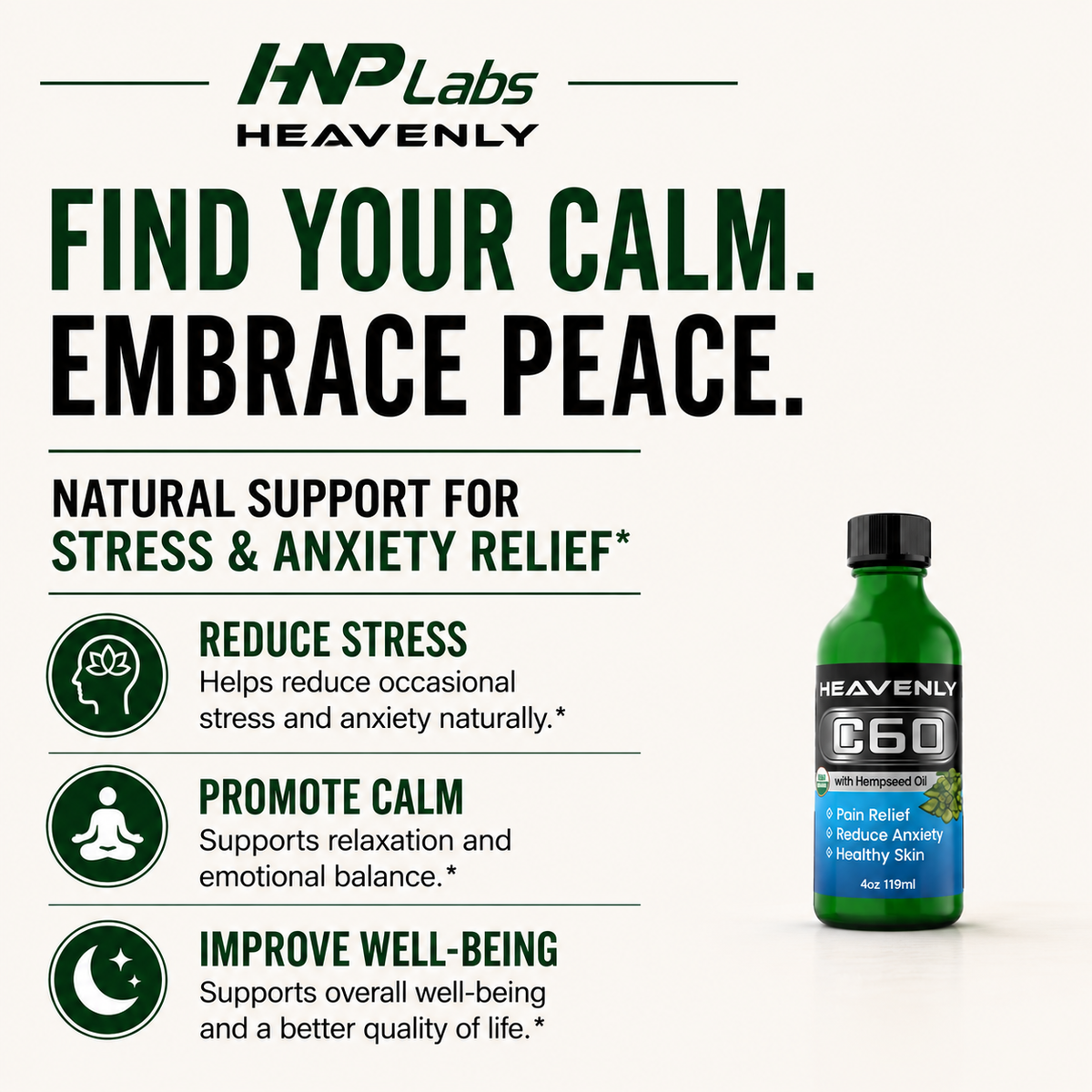 Heavenly C60 Hempseed Oil Drops – Organic Antioxidant Wellness Formula for Joint Support, Calm & Glowing Skin