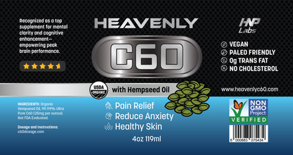 Heavenly C60 Hempseed Oil Drops – Organic Antioxidant Wellness Formula for Joint Support, Calm & Glowing Skin