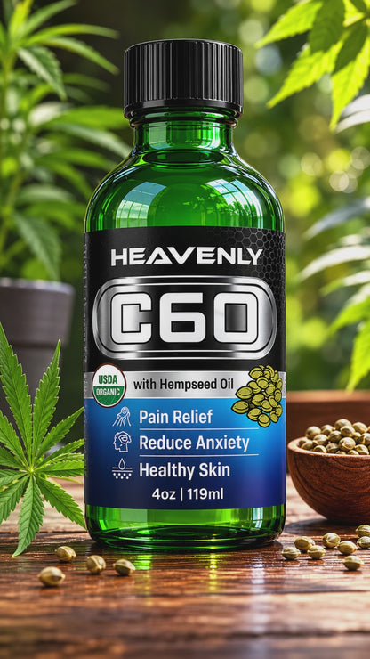 Heavenly C60 Hempseed Oil Drops – Organic Antioxidant Wellness Formula for Joint Support, Calm & Glowing Skin